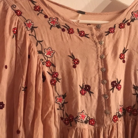 Romantic beaded free people tunic dress top shirt xs 0 2 wide sleeve - Picture 4 of 6